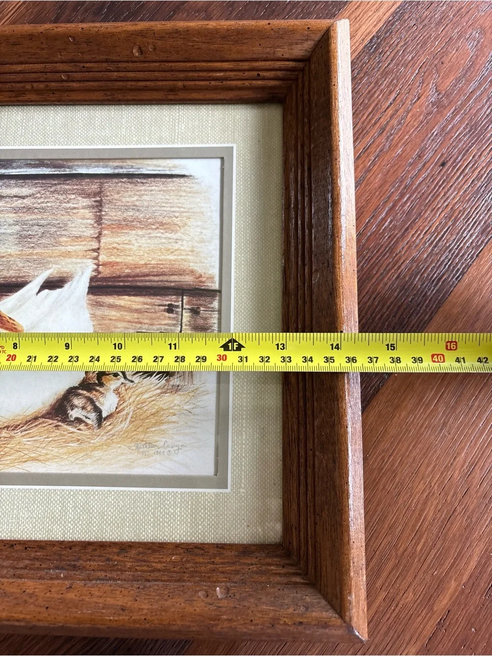 Vintage Art Print, “Duck With Ducklings” 1984 Kathleen Casey Matted Wood Frame